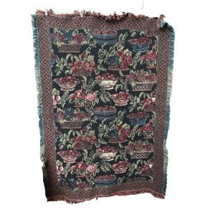 Old Salem Bob Timberlake Woven Tapestry Throw Blanket Fruit Baskets Fringed USA
